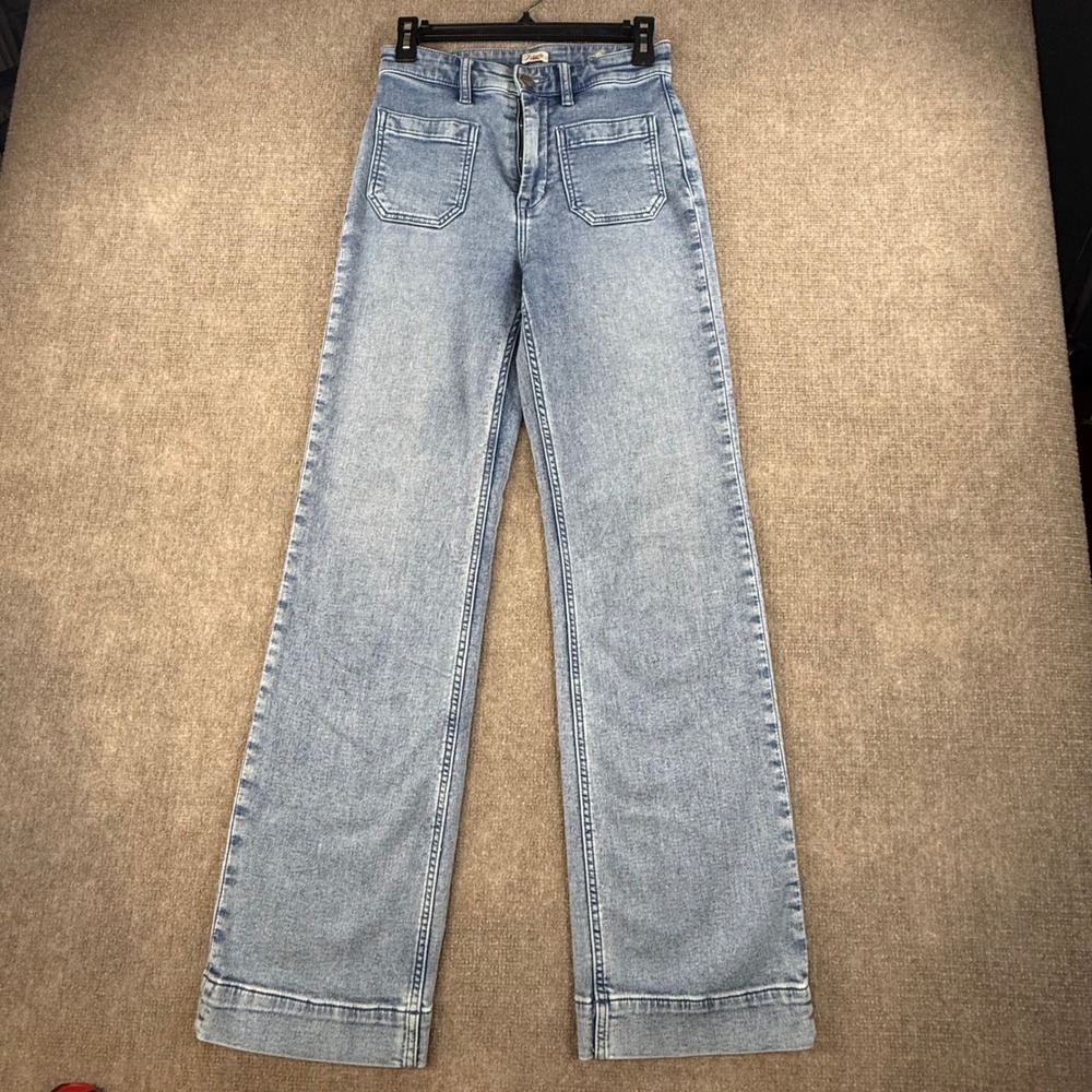 Faherty Womens High Rise Wide Leg Terry Patch Pocket Indigo Blue Denim Jeans 27